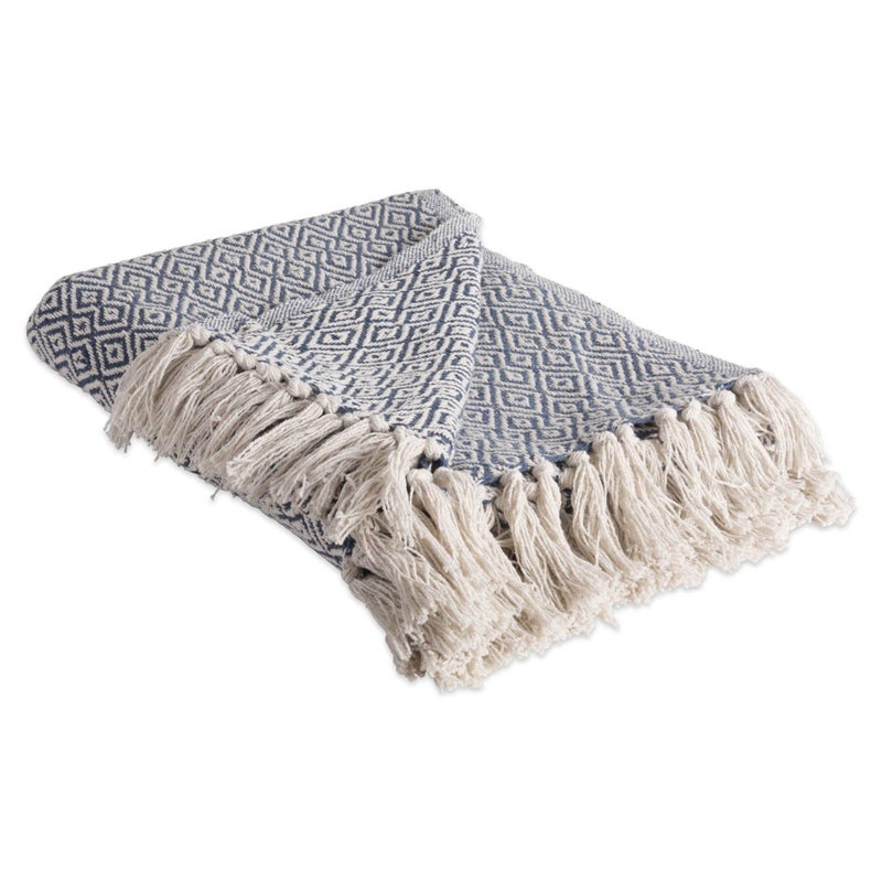 DII Rustic Farmhouse Double Diamond Woven Throw, 50x60, French Blue - Image 1